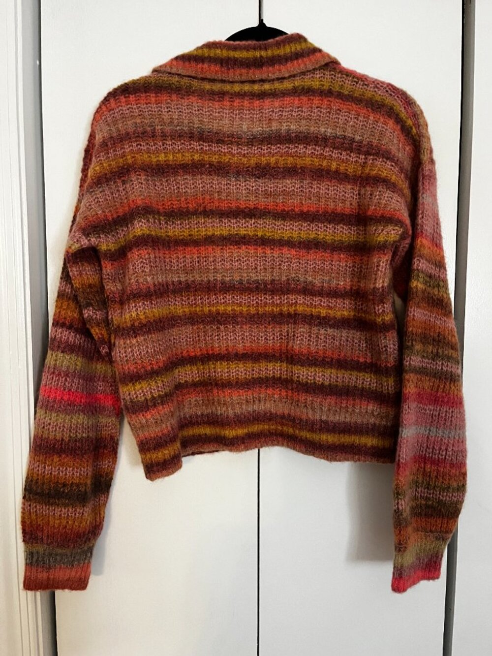 Something Navy Polo Sweater Pink Brown Striped Knit Wool Alpaca Mohair Size XS - Picture 5 of 5